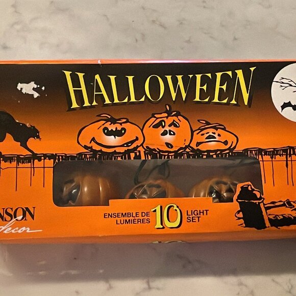 Vintage 90s Halloween 10 Light String Pumpkin Blow Mold Set with Box - 9 ft long - Picture 15 of 15